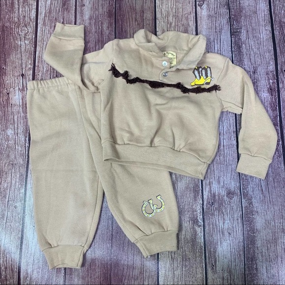 VTG KID KOUNTRY Cowboy Sweatsuit Infant M 6-12 MOS - Picture 1 of 9